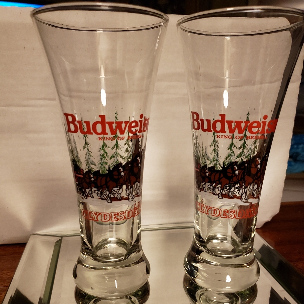 - 2 Vintage 1992 Official Anheuser Budweiser Clydesdale Holiday Pint Beer …